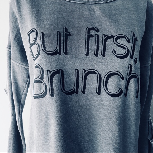 NWT Material Girl BUT FIRST BRUNCH Cut-Out Blue SWEATSHIRT M - Picture 10 of 11